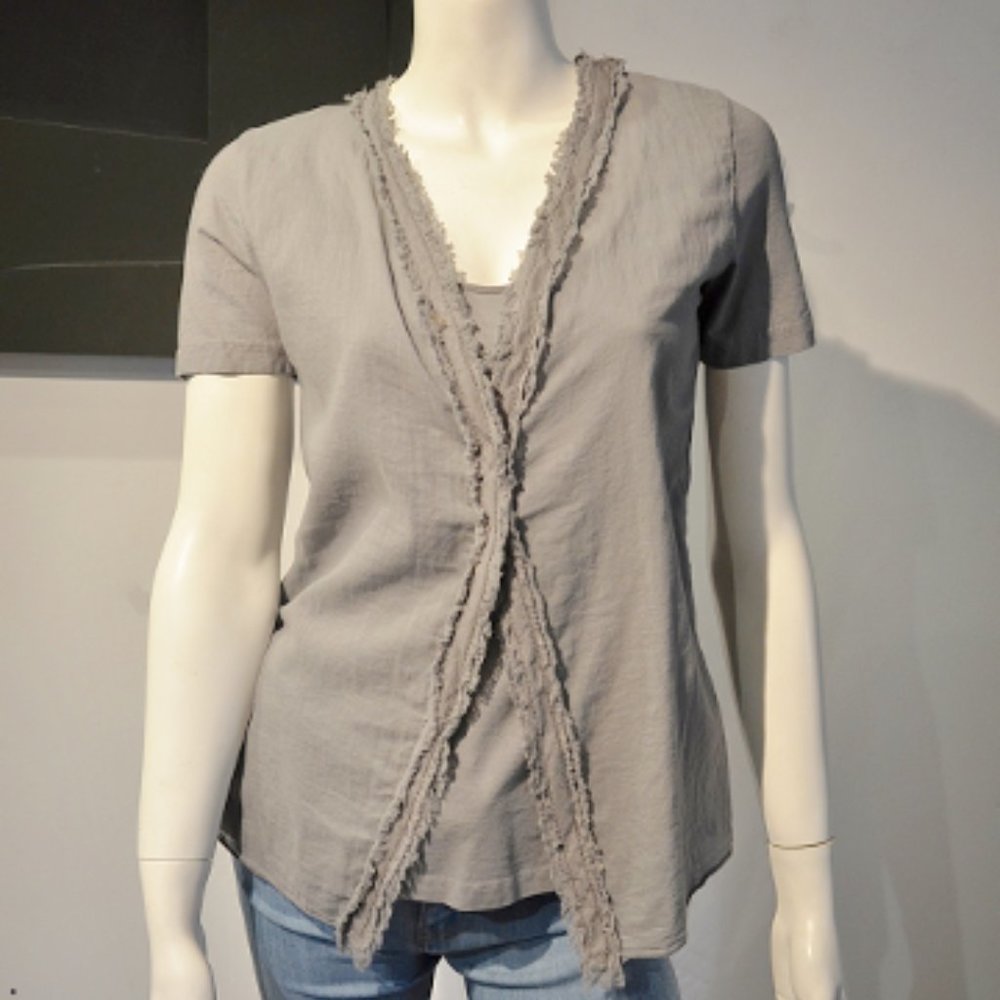 Fringey Detail Cotton/Linen Slipover Top
